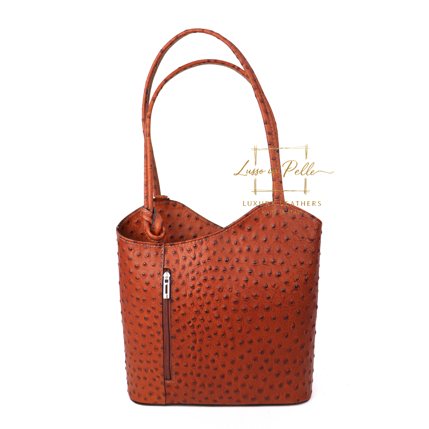 Ostrich Italian Leather Convertible Shoulder Bag Backpack