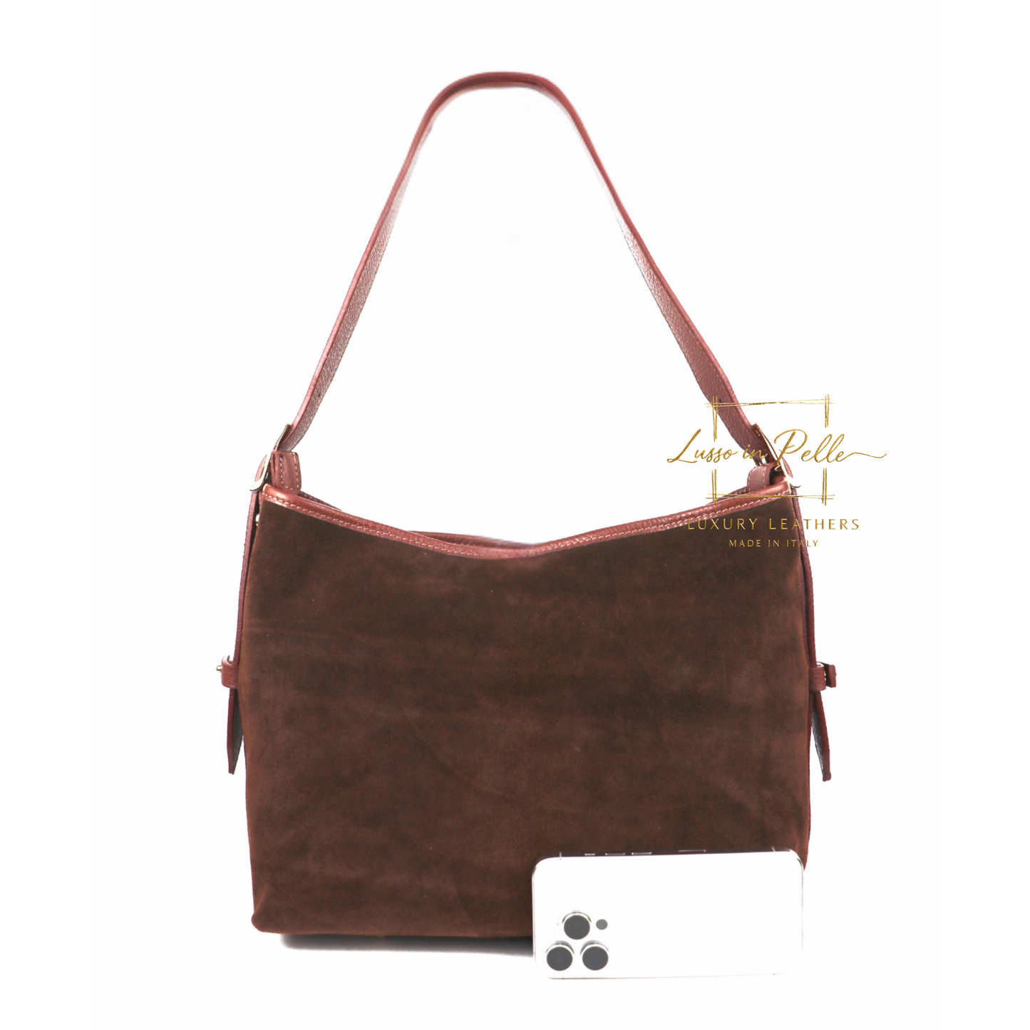 Medium Suede Handbag with Adjustable Leather Straps