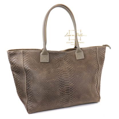 Suede Snake Print Two Style Large Shopper Bag
