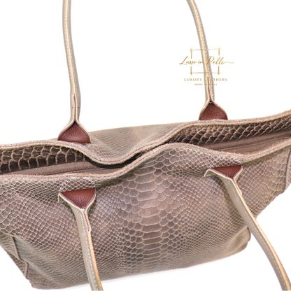 Suede Snake Print Two Style Large Shopper Bag