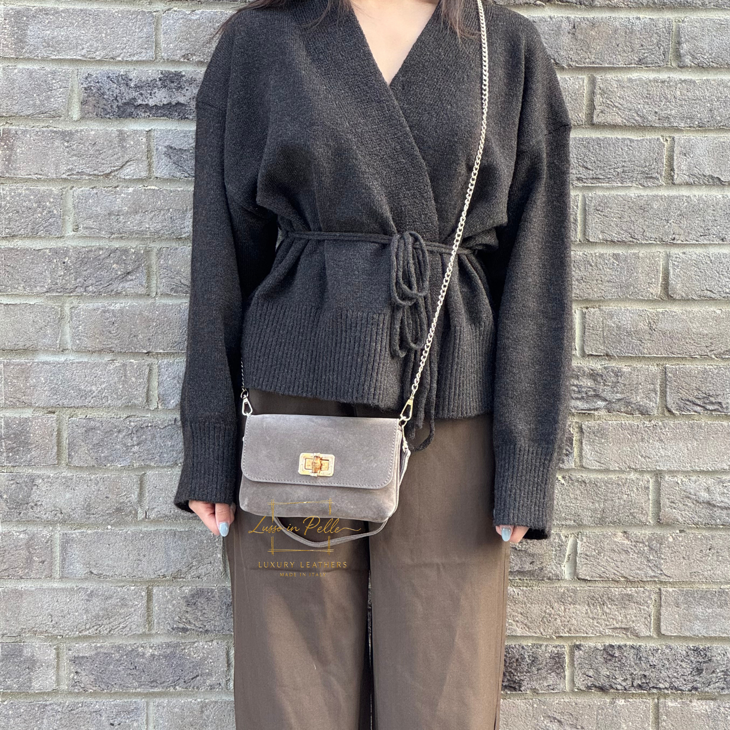 Small Suede Timeless Chic Italian Suede Clutch/Shoulder/Crossbody Bag