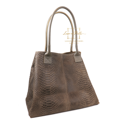 Suede Snake Print Two Style Large Shopper Bag