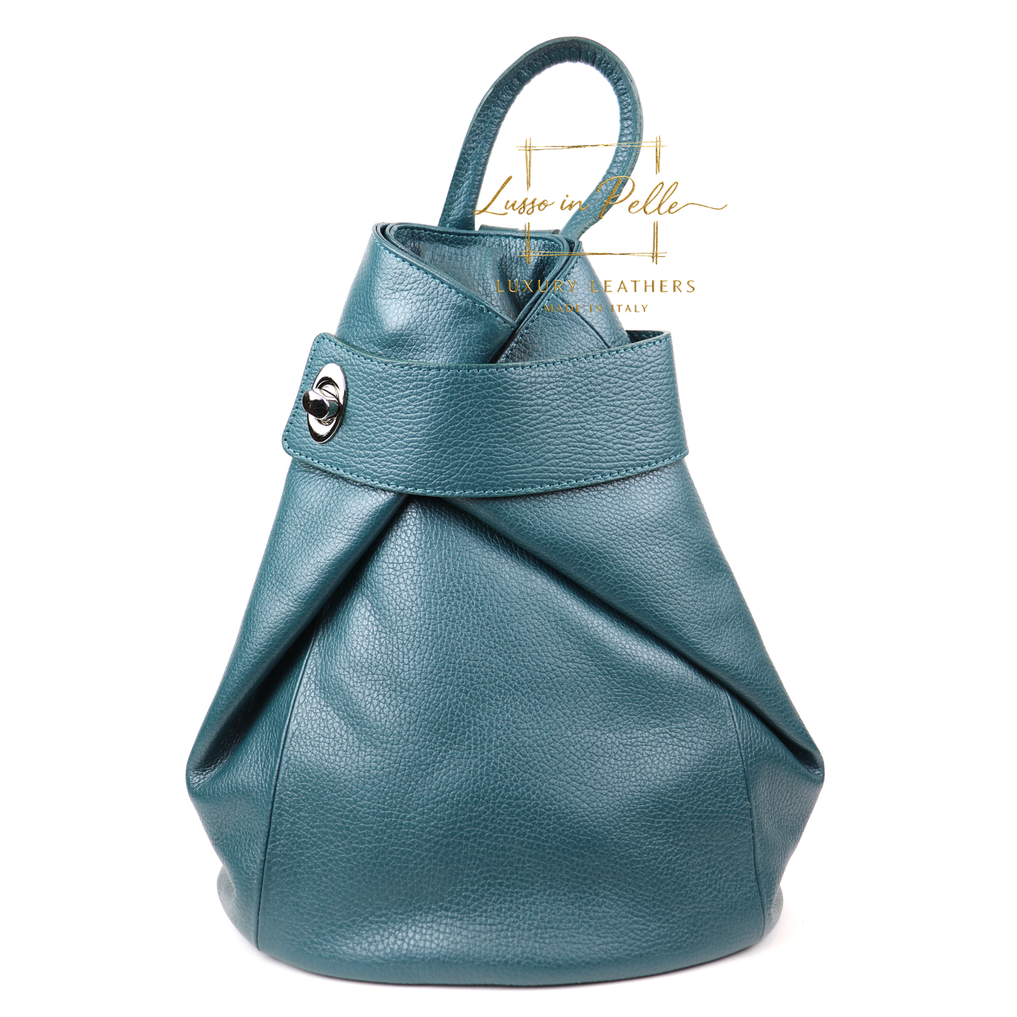 Fold-over Pebbled Leather Backpack