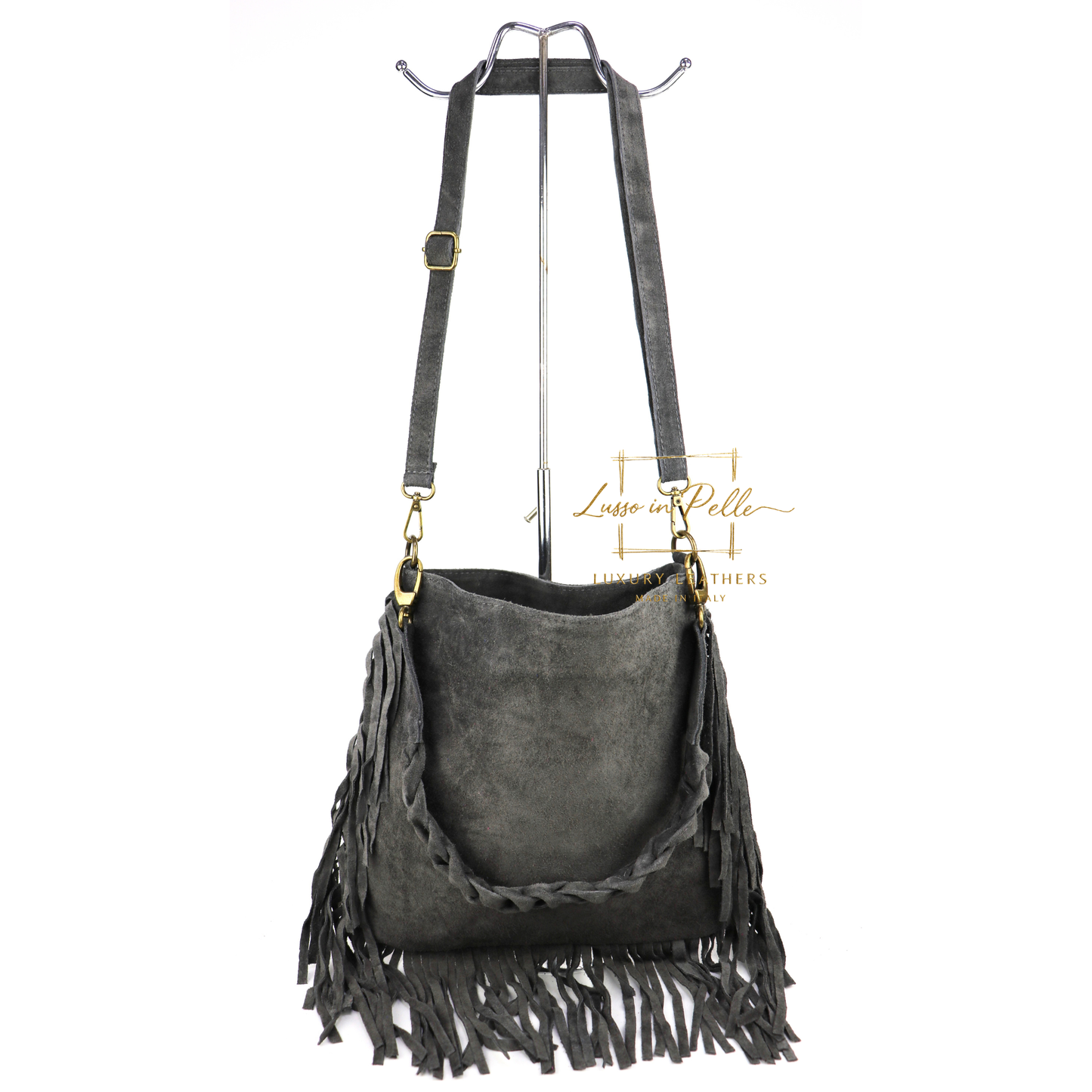 Marina Suede Shoulder/Crossbody Bag with Fringe