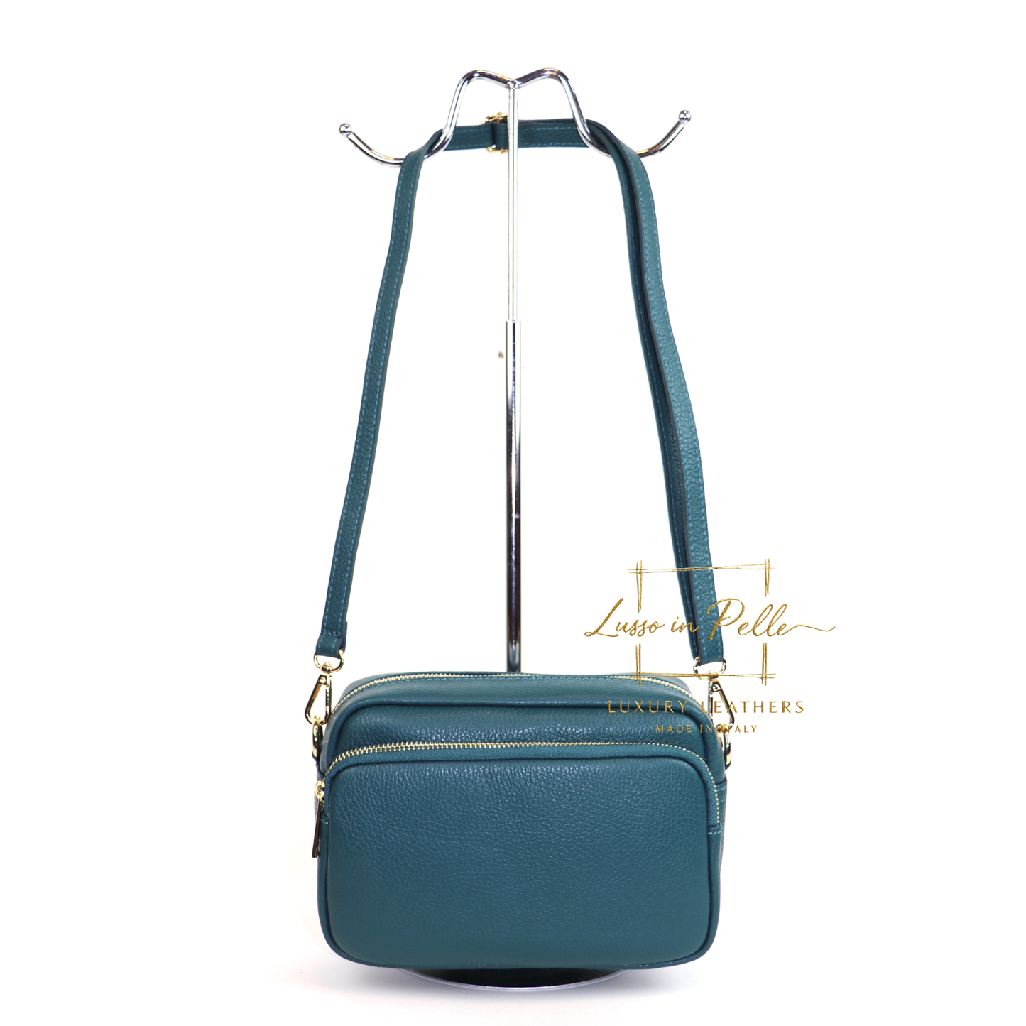 Double Zip Genuine Italian Leather Handbag