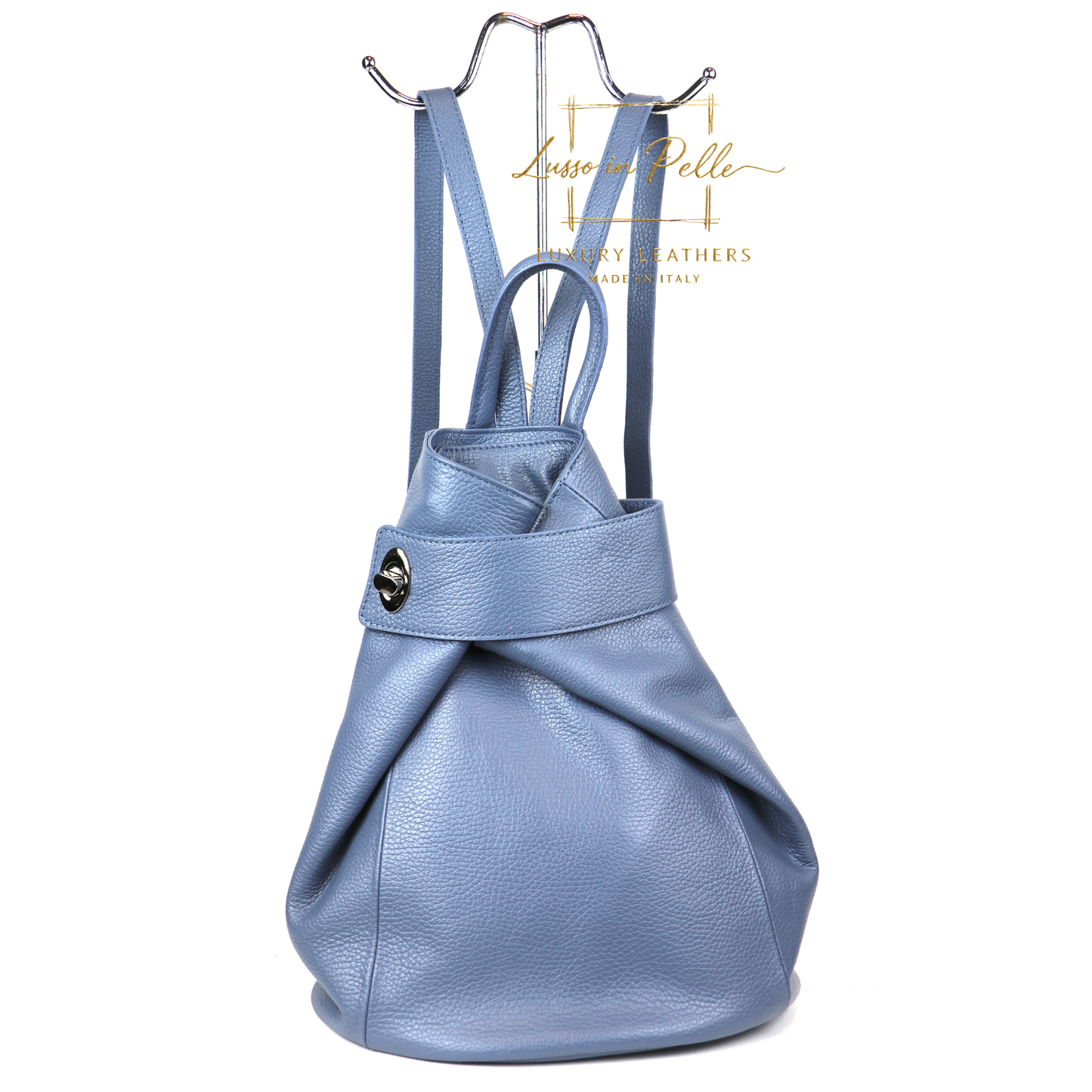 Fold-over Pebbled Leather Backpack
