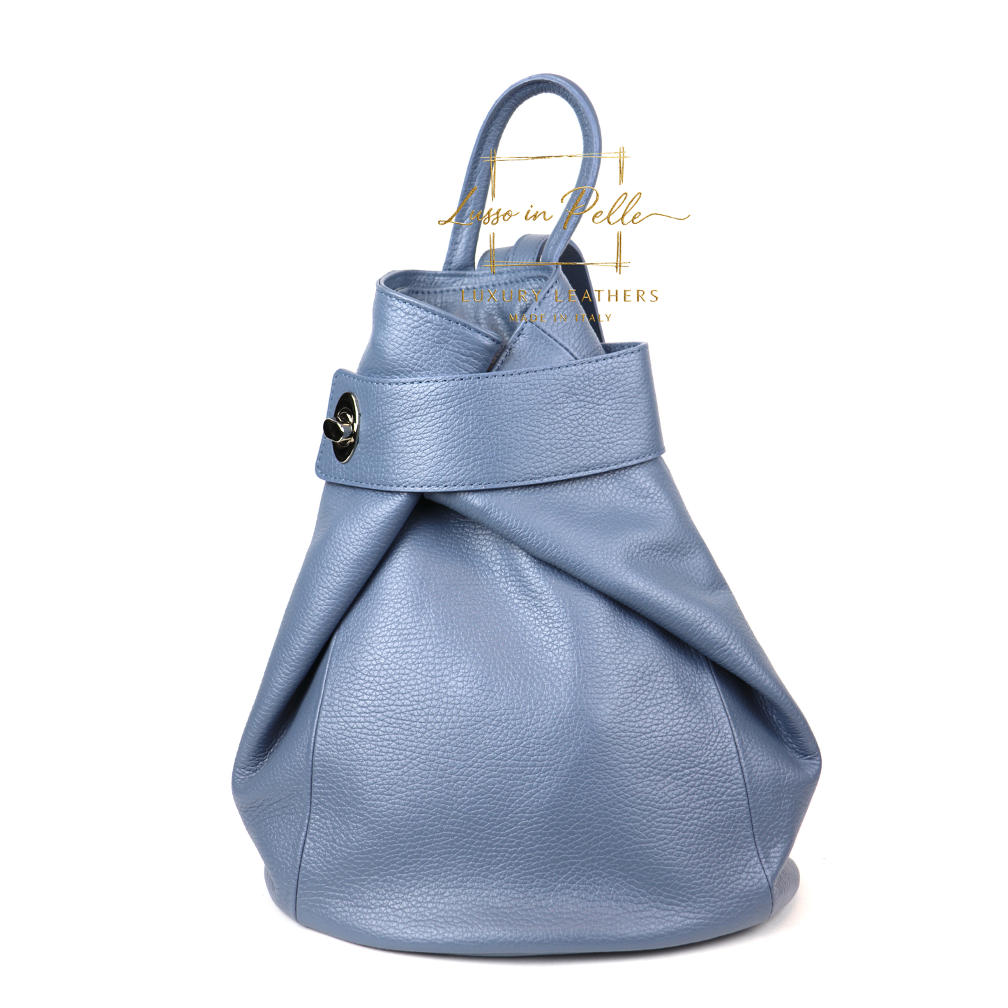 Fold-over Pebbled Leather Backpack