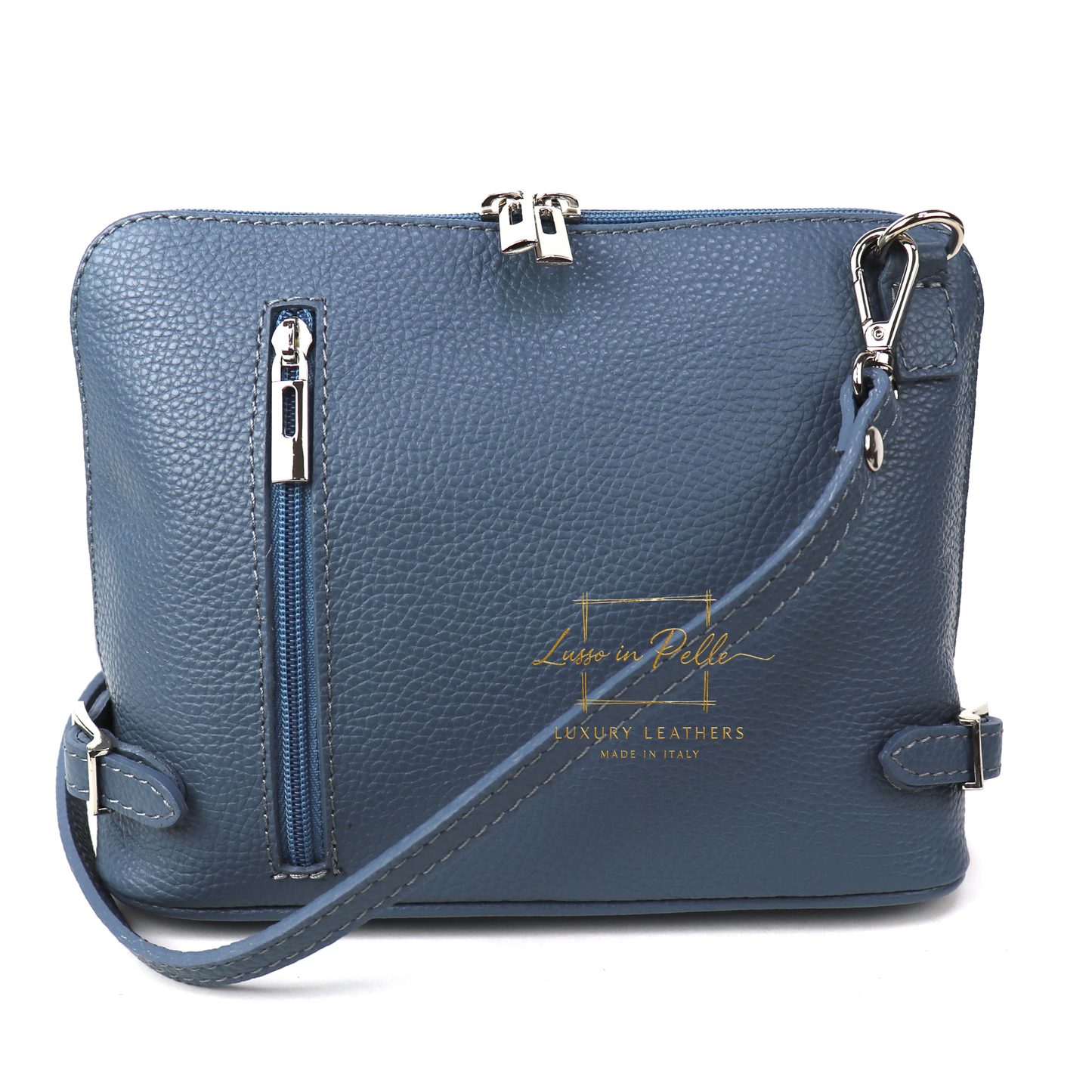 Rectangular Structured Italian Grain Leather Crossbody Bag with Adjustable Straps