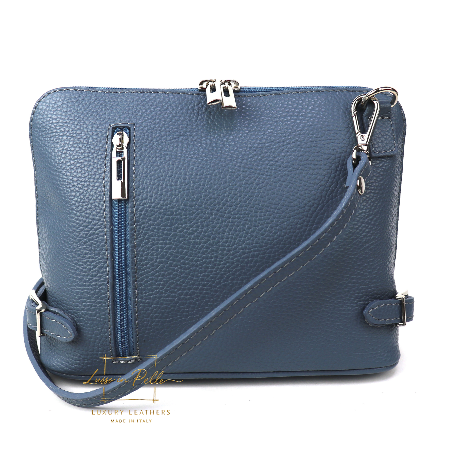 Rectangular Structured Italian Grain Leather Crossbody Bag with Adjustable Straps