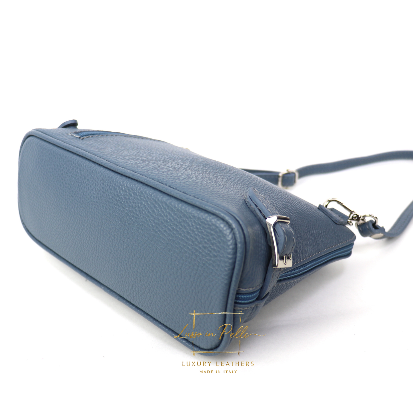 Rectangular Structured Italian Grain Leather Crossbody Bag with Adjustable Straps