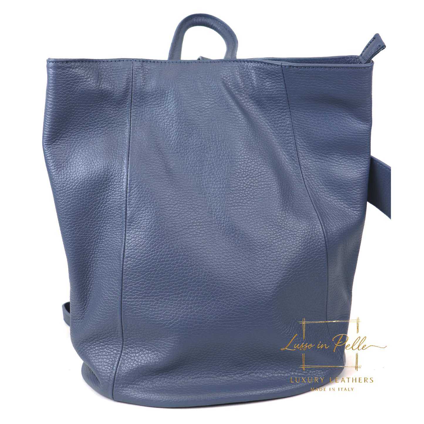 Fold-over Pebbled Leather Backpack