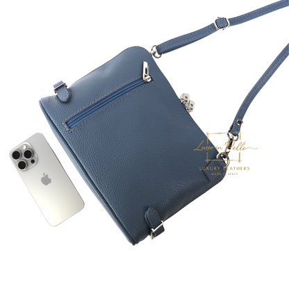 Rectangular Structured Italian Grain Leather Crossbody Bag with Adjustable Straps