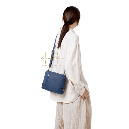 Rectangular Structured Italian Grain Leather Crossbody Bag with Adjustable Straps