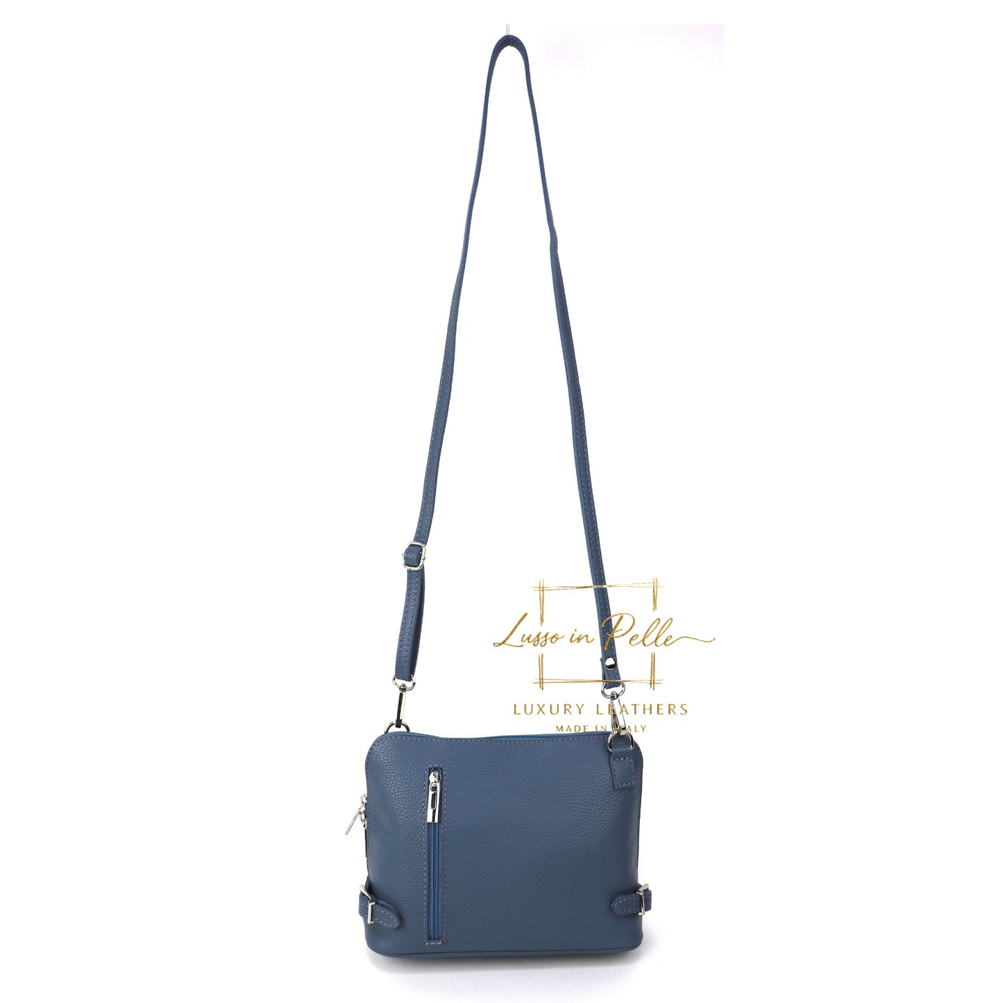 Rectangular Structured Italian Grain Leather Crossbody Bag with Adjustable Straps