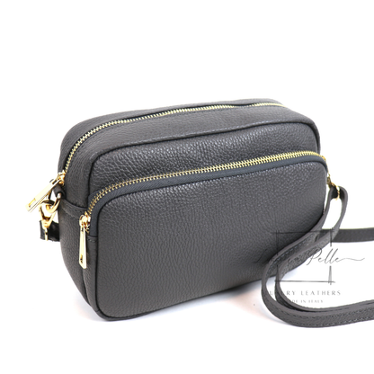 Double Zip Genuine Italian Leather Handbag
