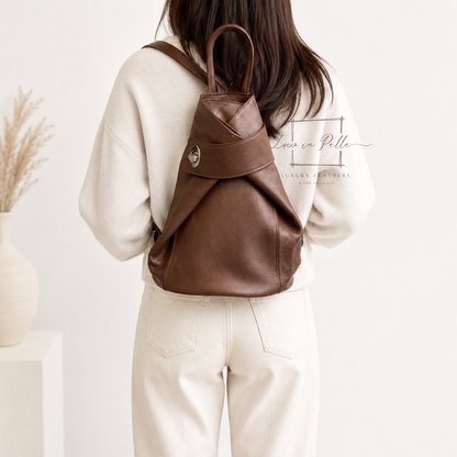 Fold-over Pebbled Leather Backpack