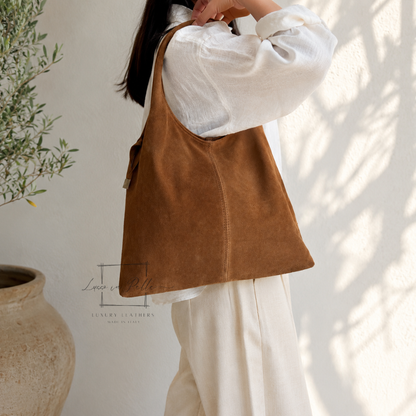 Lusso Double Handle Large Suede Shoulder Tote