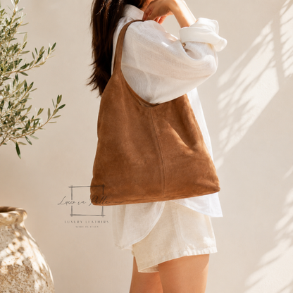 Lusso Double Handle Large Suede Shoulder Tote