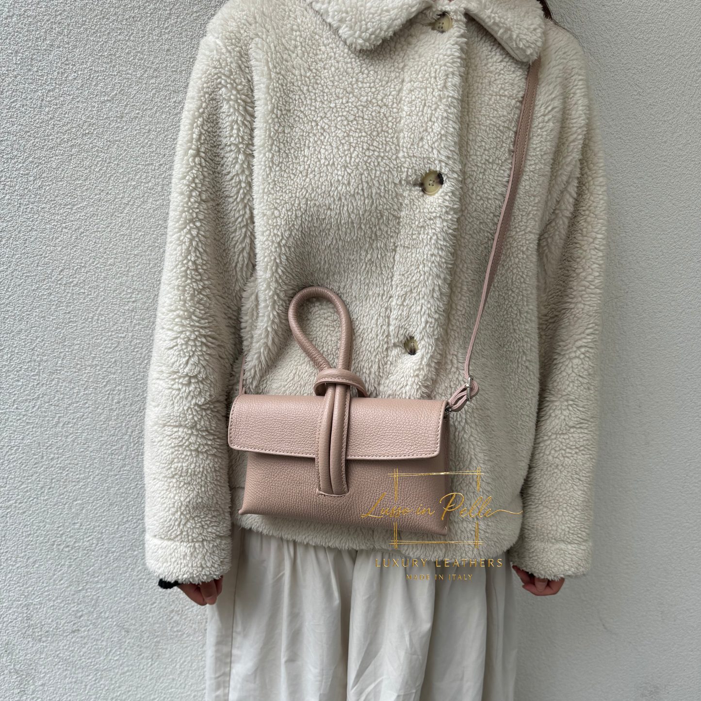 Rose Italian Versatile Leather Bag - Wrist Bag - Clutch Bag
