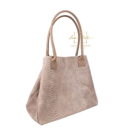 Suede Snake Print Two Style Large Shopper Bag
