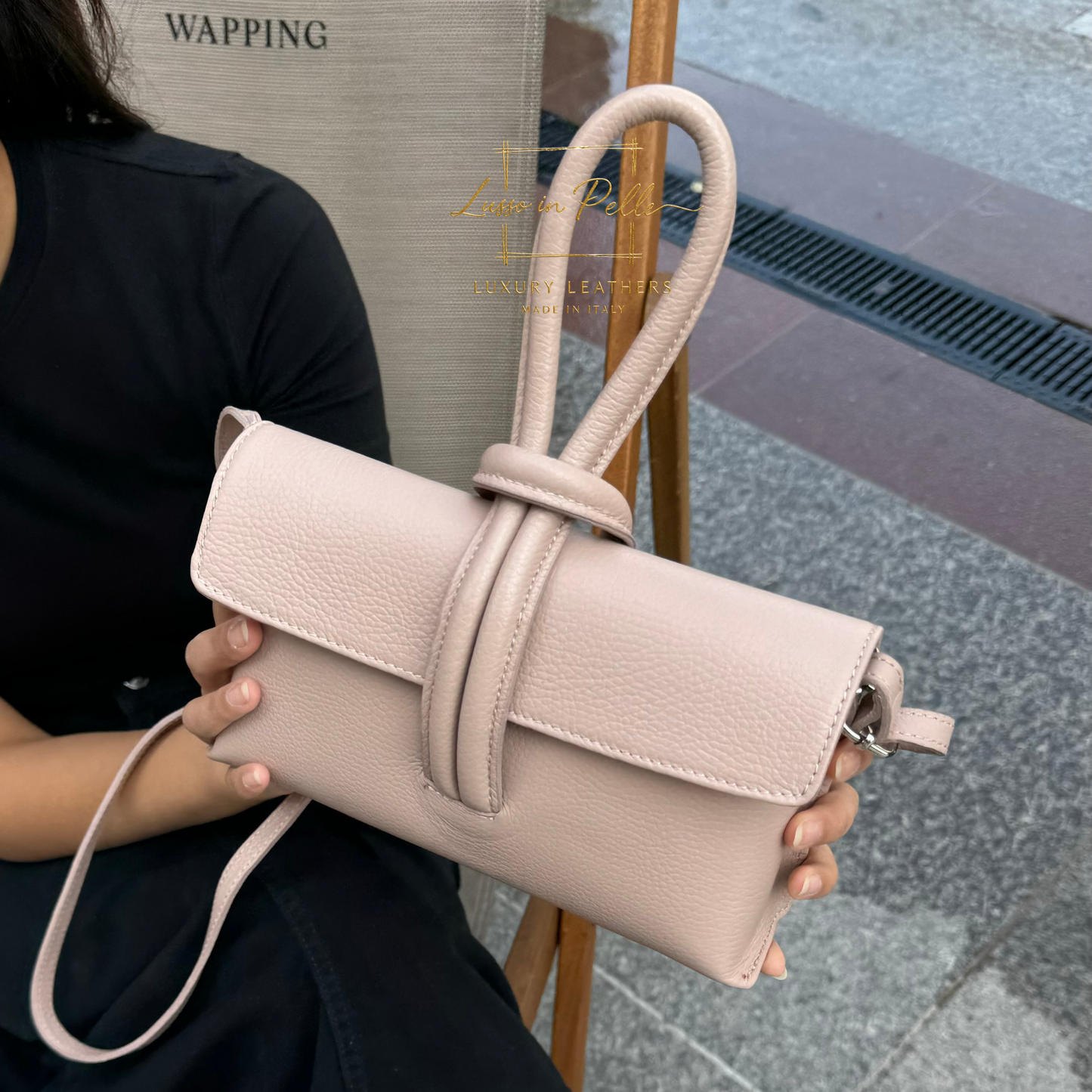 Rose Italian Versatile Leather Bag - Wrist Bag - Clutch Bag