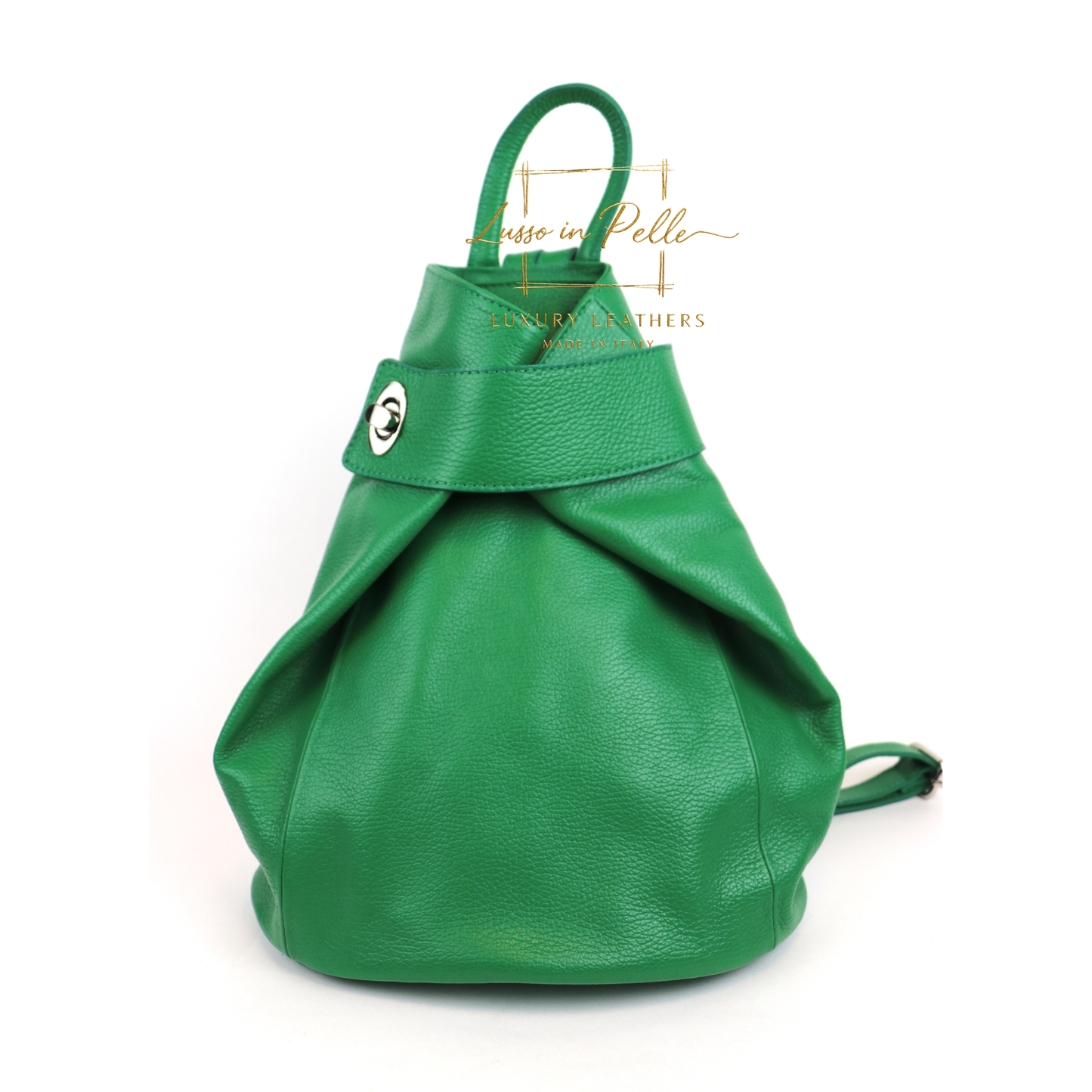 Fold-over Pebbled Leather Backpack