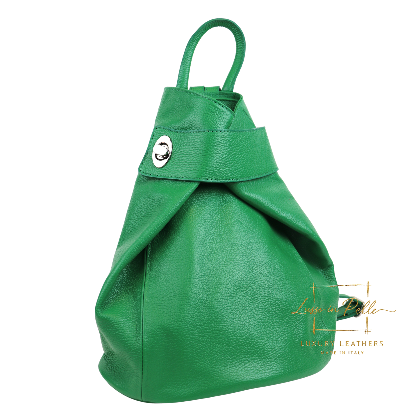 Fold-over Pebbled Leather Backpack