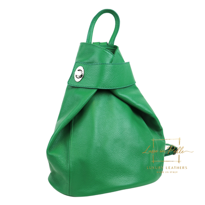 Fold-over Pebbled Leather Backpack