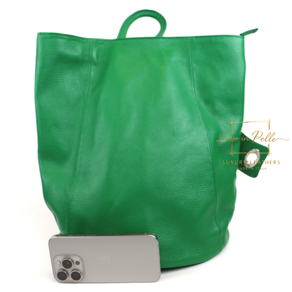Fold-over Pebbled Leather Backpack