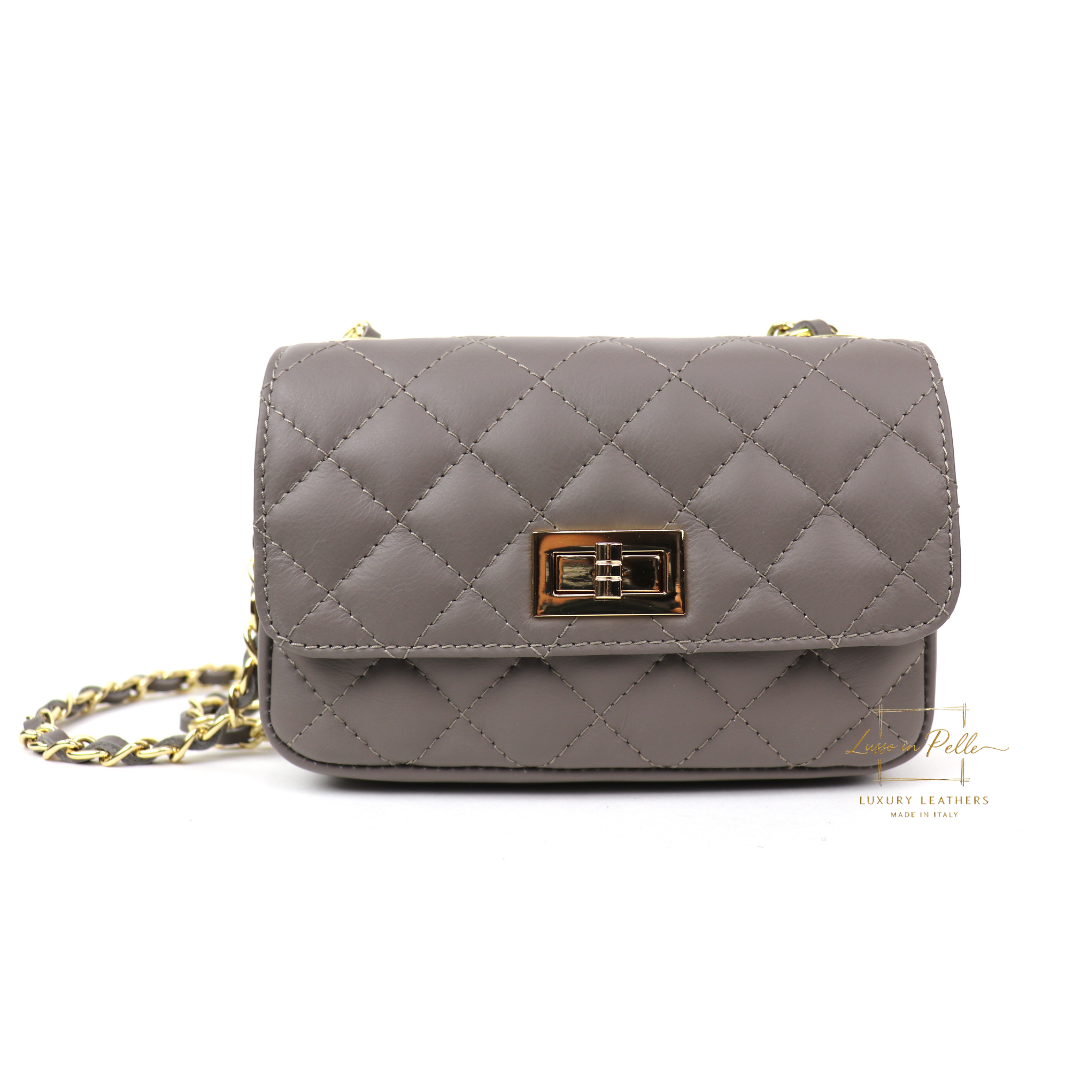 Small Quilted Italian Leather Handbag - Lussoinpelle Ash gray Crossbody bags