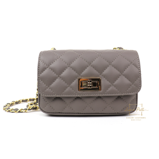 Small Quilted Italian Leather Handbag - Lussoinpelle Ash gray Crossbody bags
