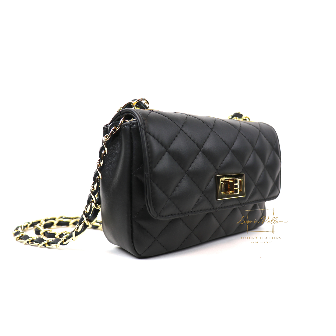 Small Quilted Italian Leather Handbag - Lussoinpelle Black Crossbody bags