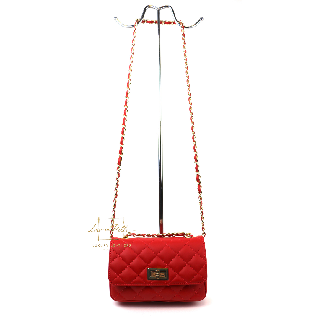 Small Quilted Italian Leather Handbag - Lussoinpelle Red Crossbody bags