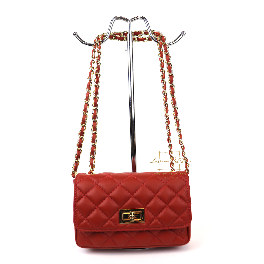 Small Quilted Italian Leather Handbag - Lussoinpelle Dark red Crossbody bags