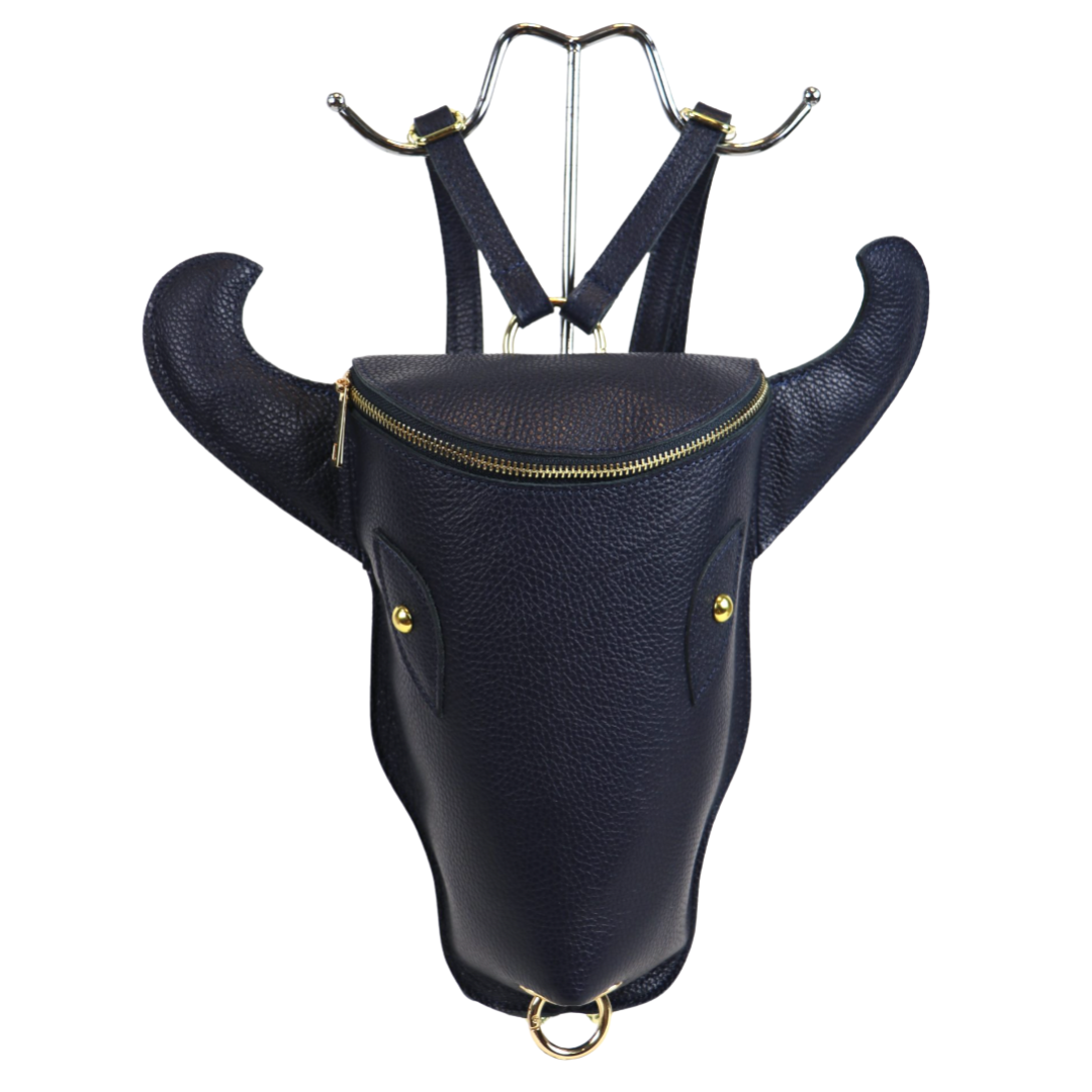 Cow Head Leather Backpack - Lussoinpelle Navy Bakcpack