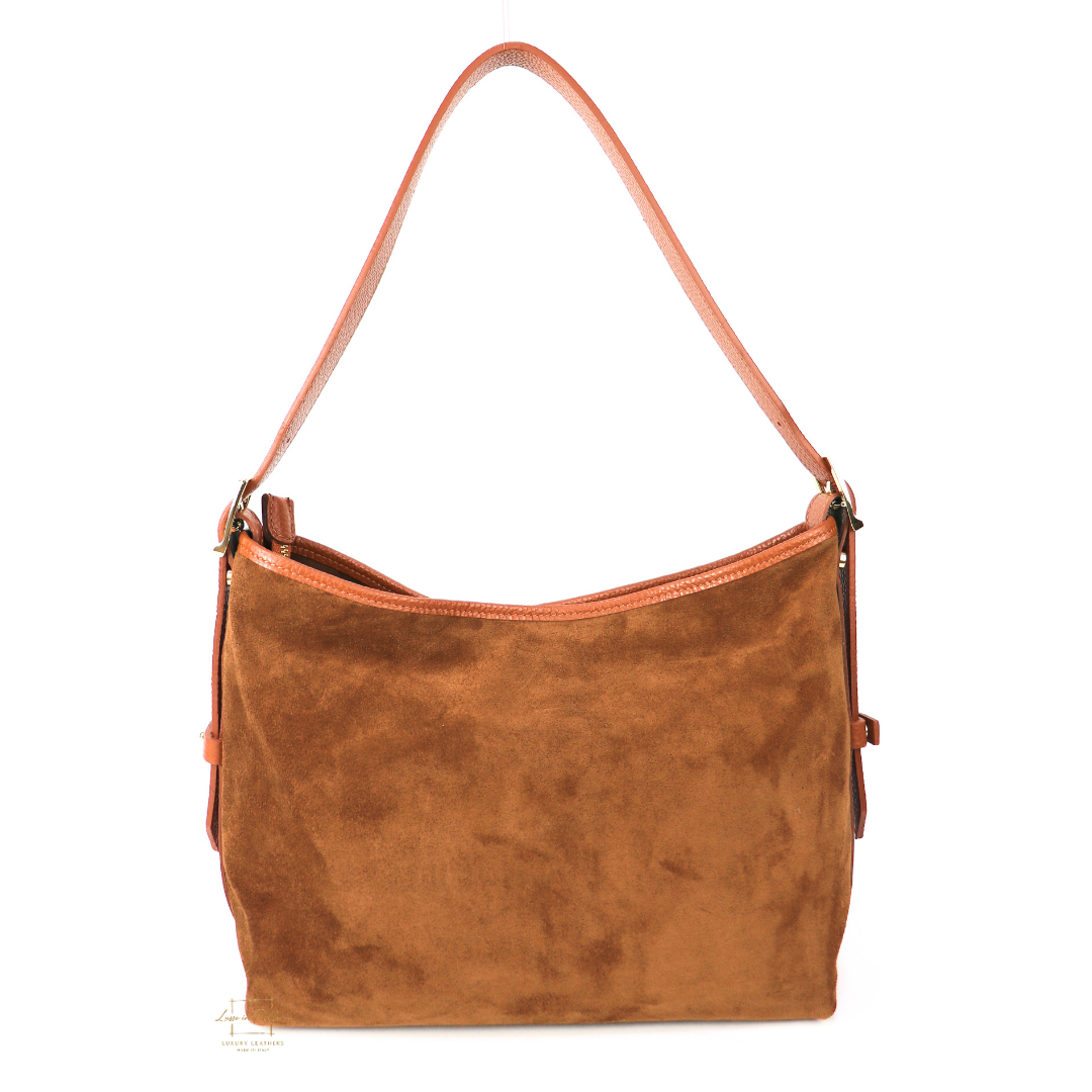 Medium Suede Handbag with Adjustable Leather Straps