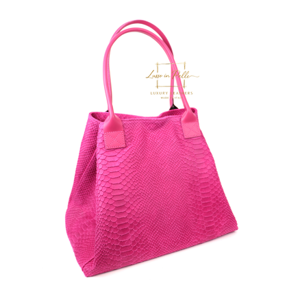 Suede Snake Print Two Style Large Shopper Bag