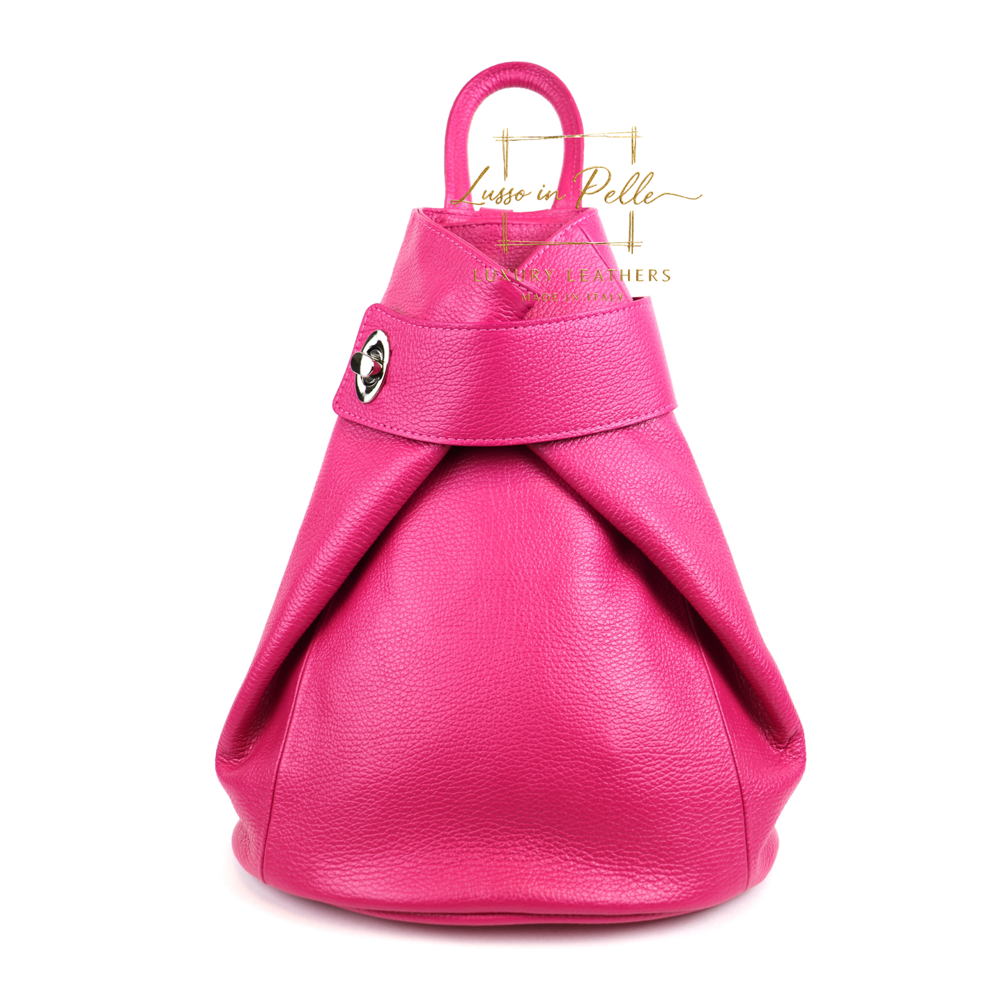 Fold-over Pebbled Leather Backpack