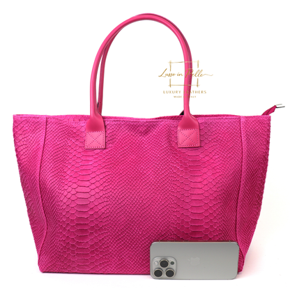 Suede Snake Print Two Style Large Shopper Bag