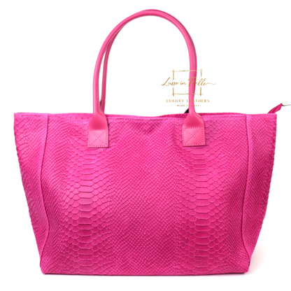 Suede Snake Print Two Style Large Shopper Bag