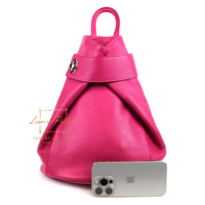 Fold-over Pebbled Leather Backpack
