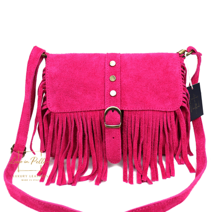 Fringe Suede Crossbody Bag with Adjustable Straps
