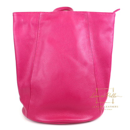 Fold-over Pebbled Leather Backpack