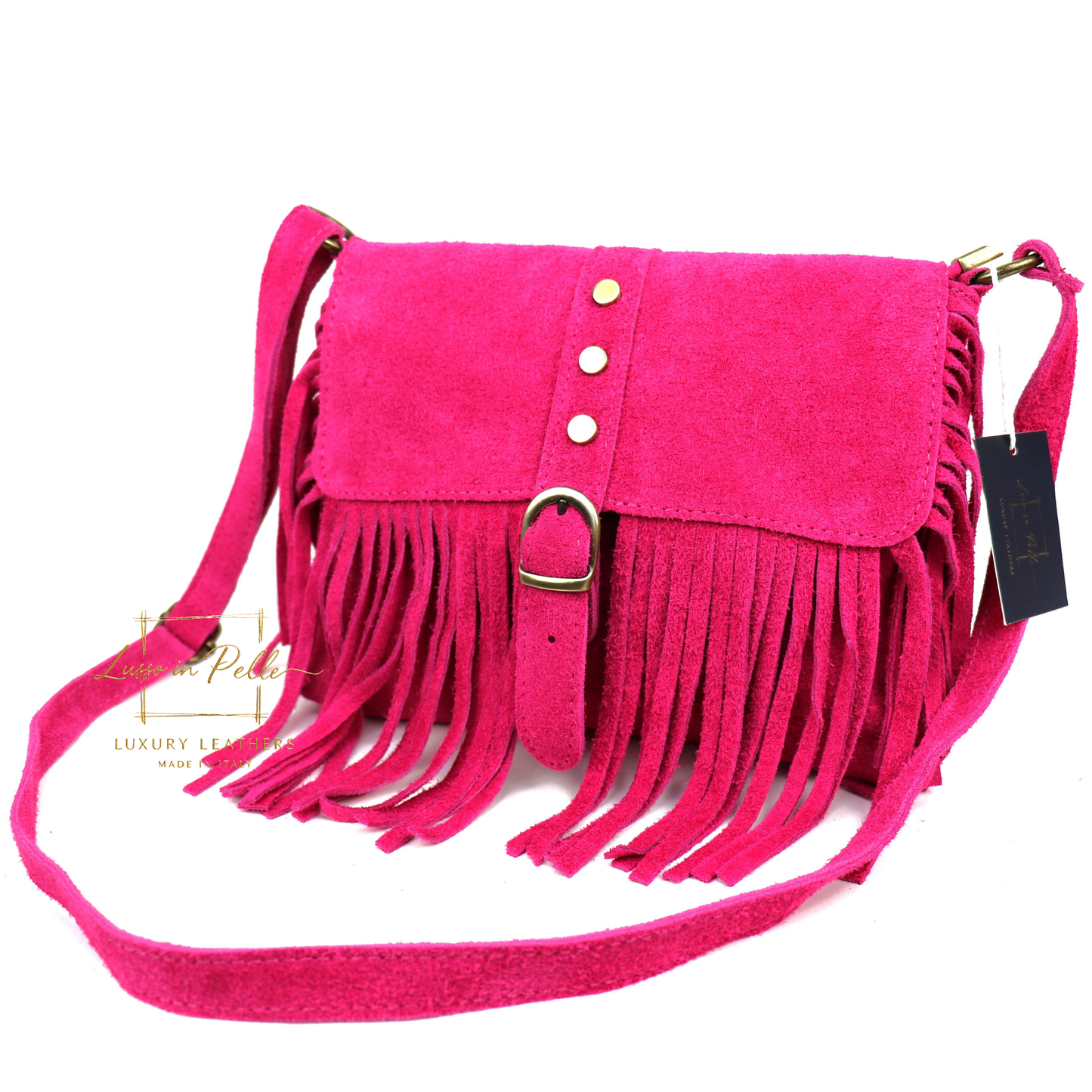 Fringe Suede Crossbody Bag with Adjustable Straps