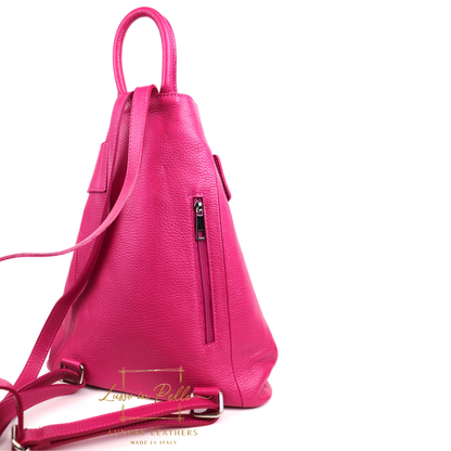 Fold-over Pebbled Leather Backpack