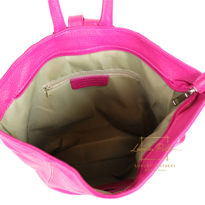 Fold-over Pebbled Leather Backpack