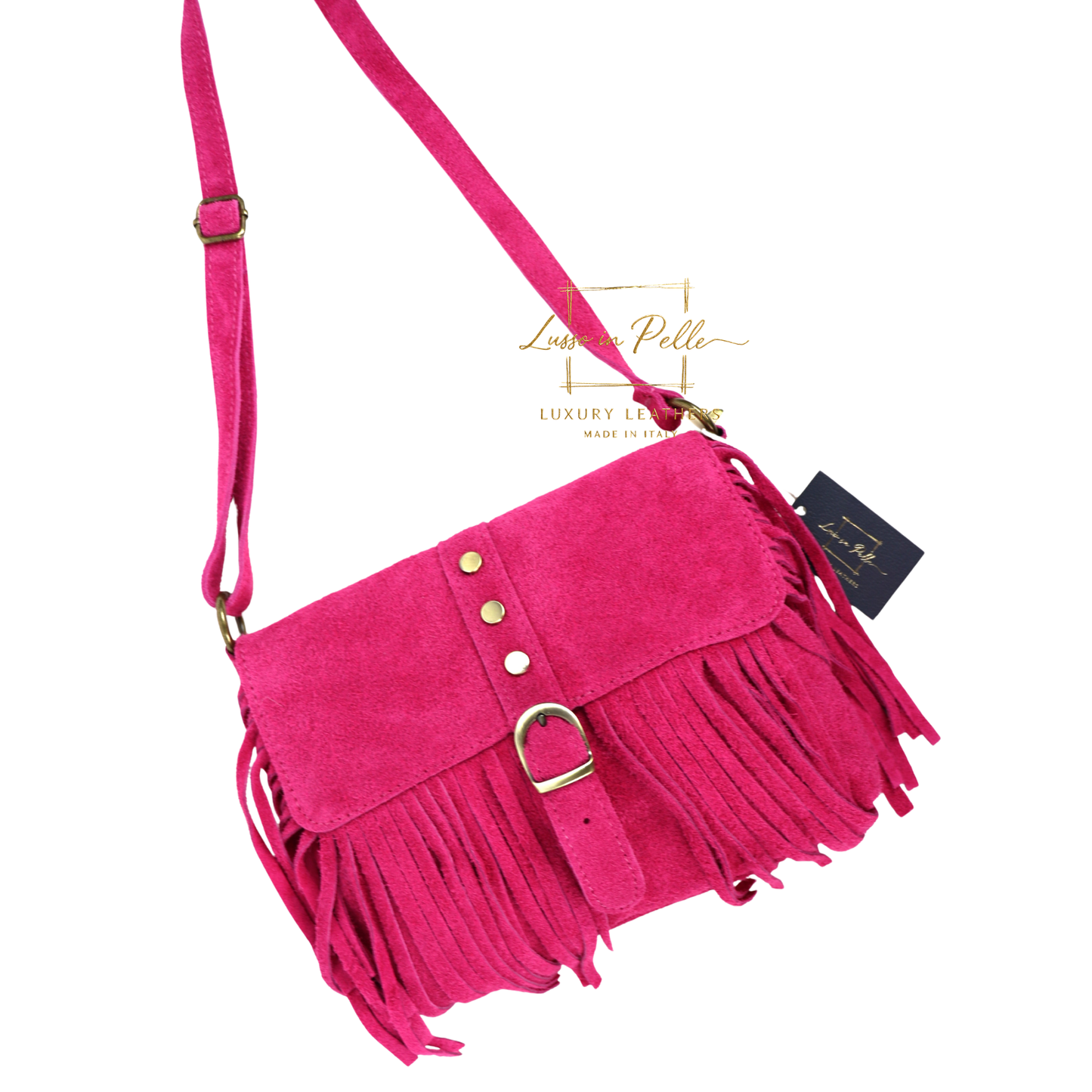 Fringe Suede Crossbody Bag with Adjustable Straps