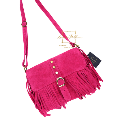 Fringe Suede Crossbody Bag with Adjustable Straps