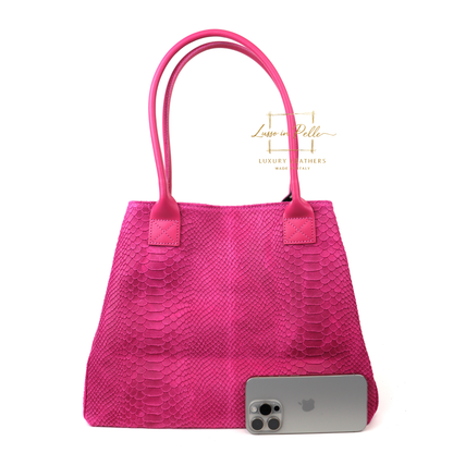 Suede Snake Print Two Style Large Shopper Bag