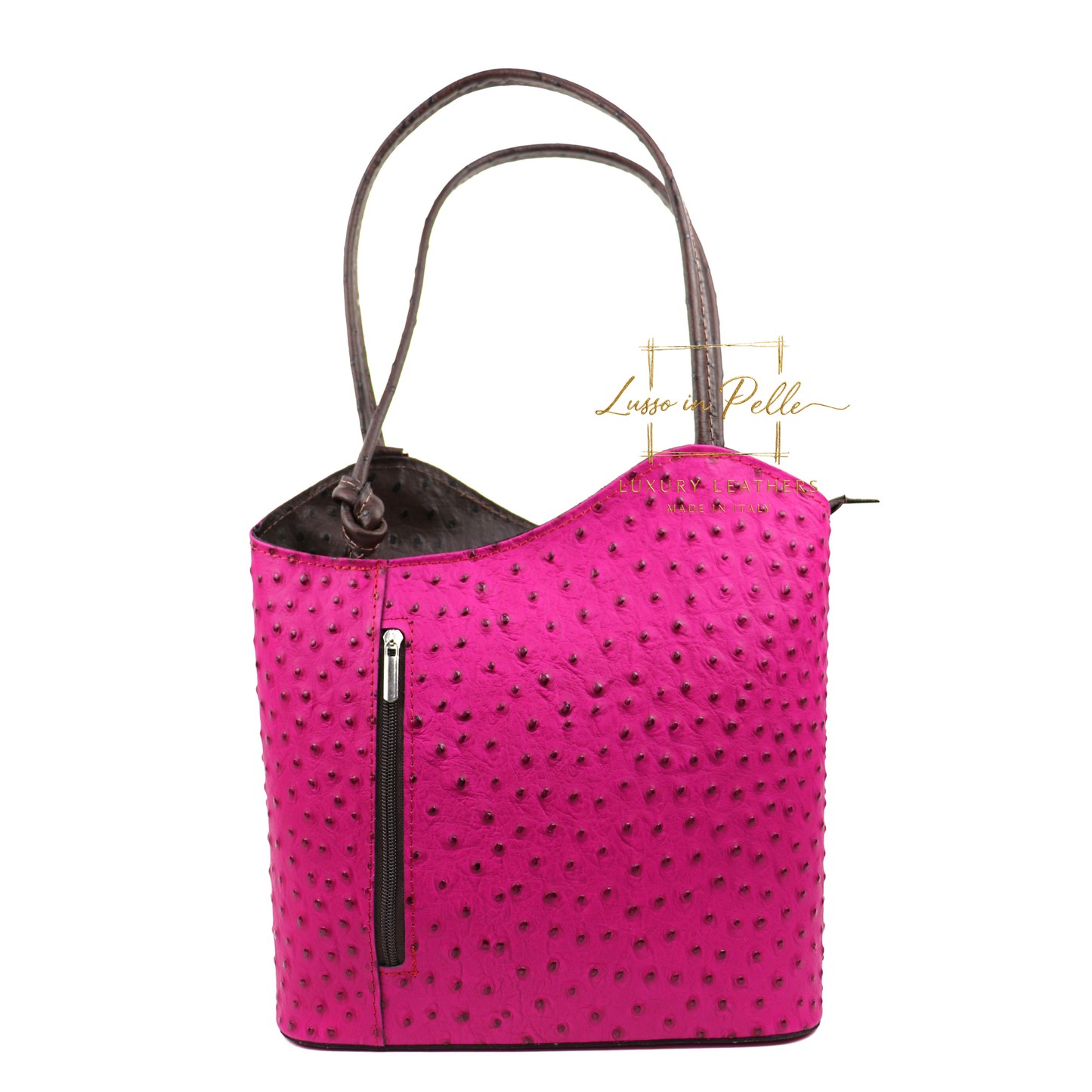 Ostrich Italian Leather Convertible Shoulder Bag Backpack